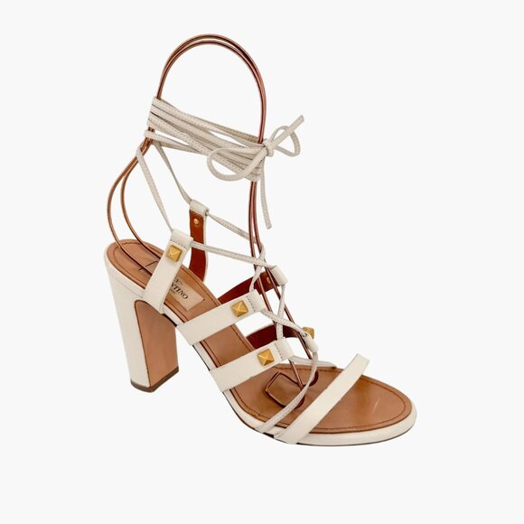 Valentino Garavani Rockstud White Lace Up Gladiator Sandals Heels Size 38 US 8 - Picture 9 of 16